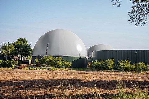 Biogasdach für optimales Speichervolumen mit hochfrequenzverschweißten Polyestermembranen