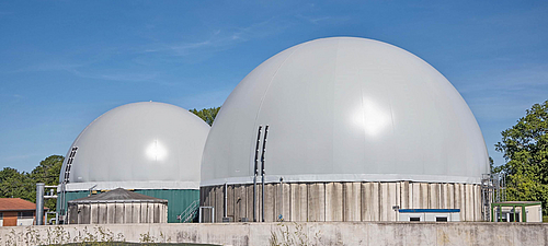 Biogasspeicher mit Doppelmembran und Silodach Biogasspeicher - Doppelmembran, Silodach, Gassack